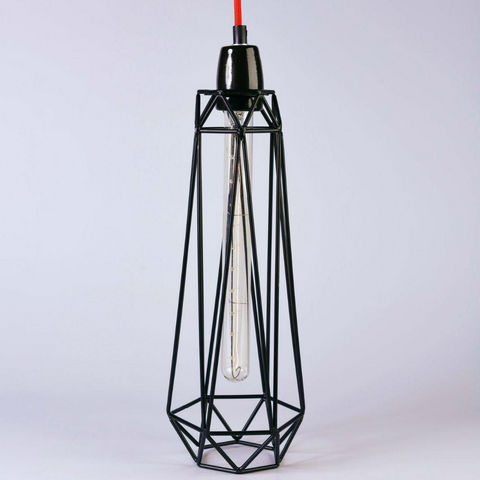 Filament Style - Hanging lamp-Filament Style-DIAMOND 2 - Suspension Noir câble Rouge Ø12cm | La